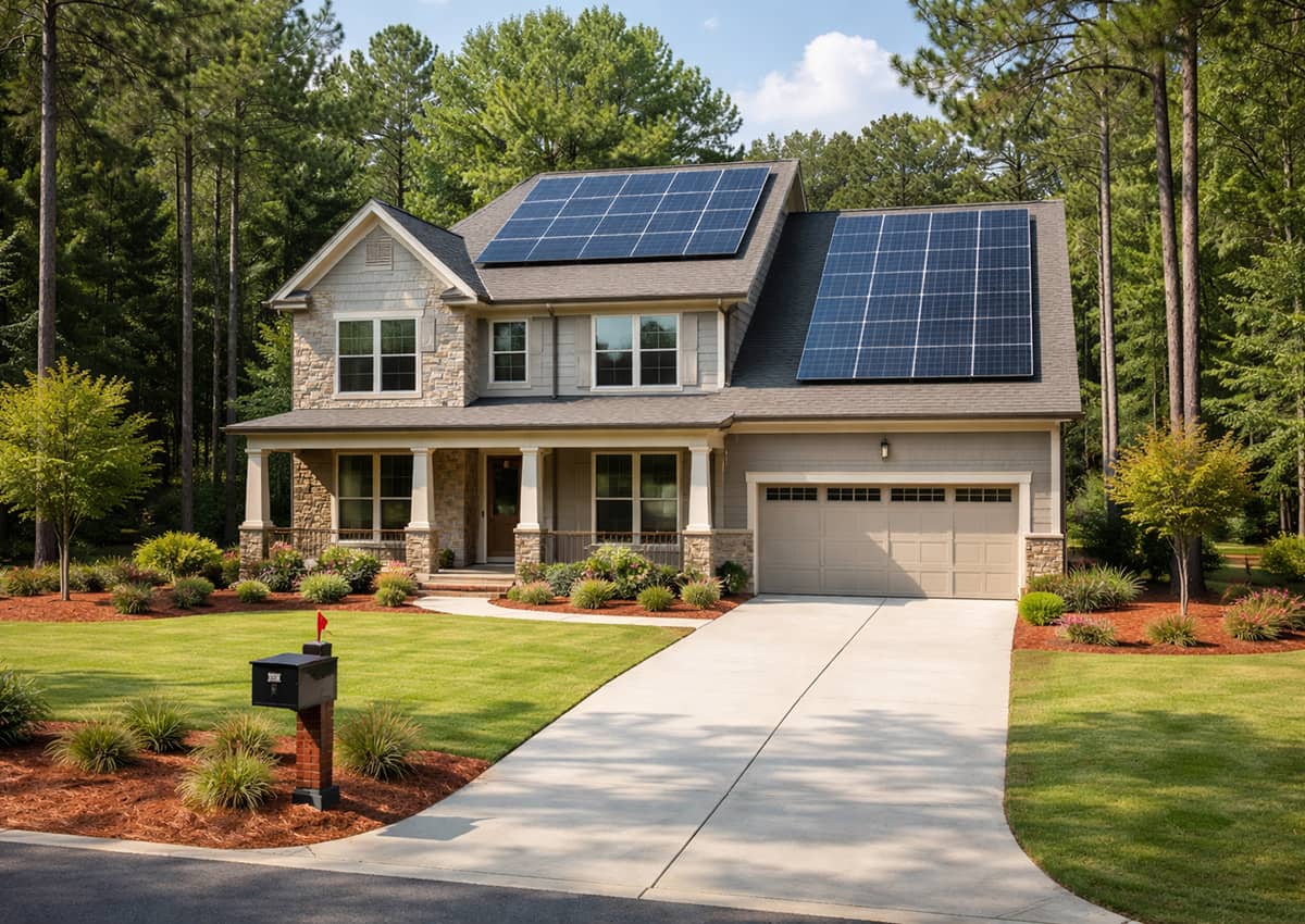 Beautiful Georgia home with solar panels installed on roof